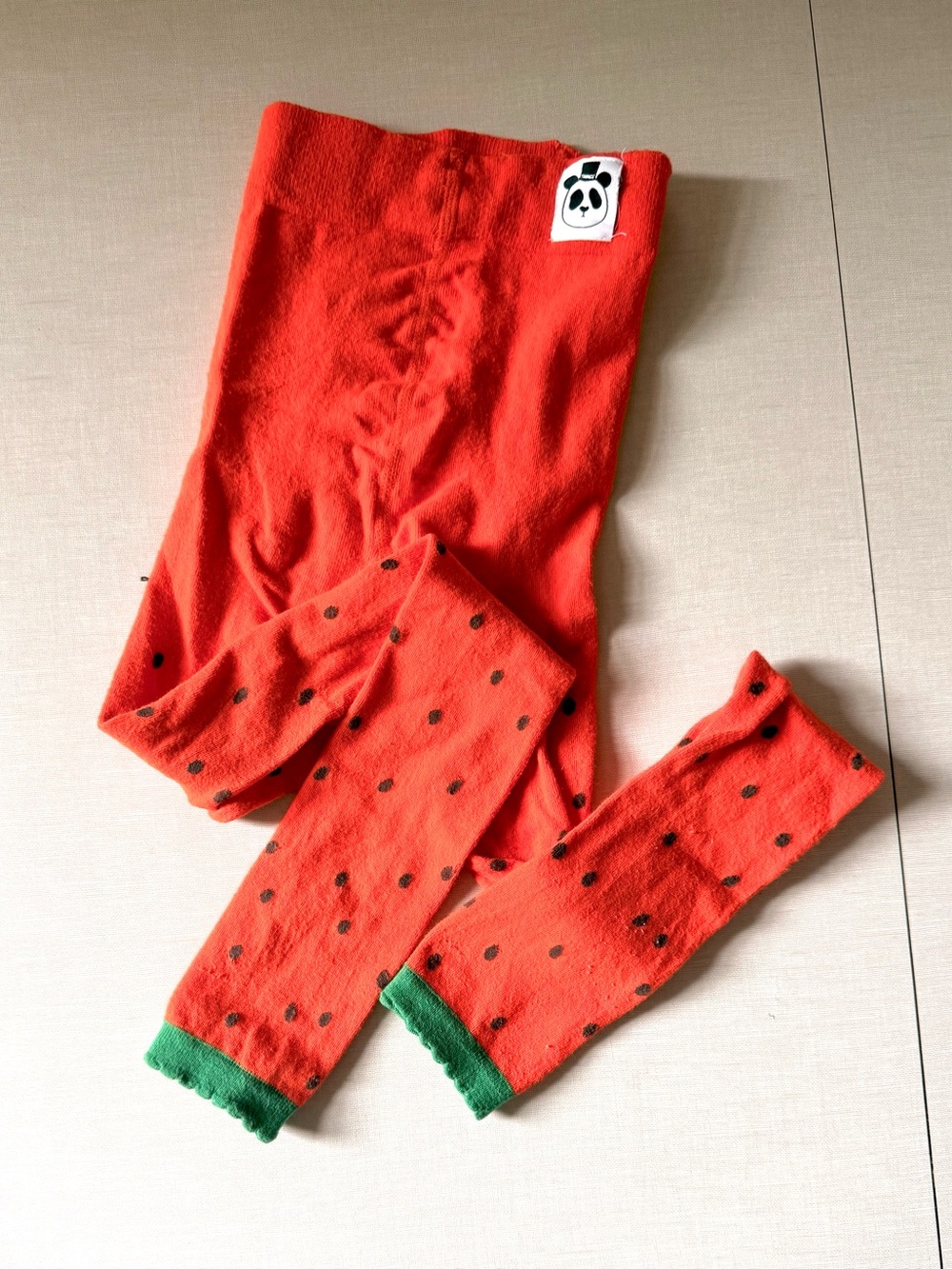 Mini Rodini Red strawberry tights with Green Trim